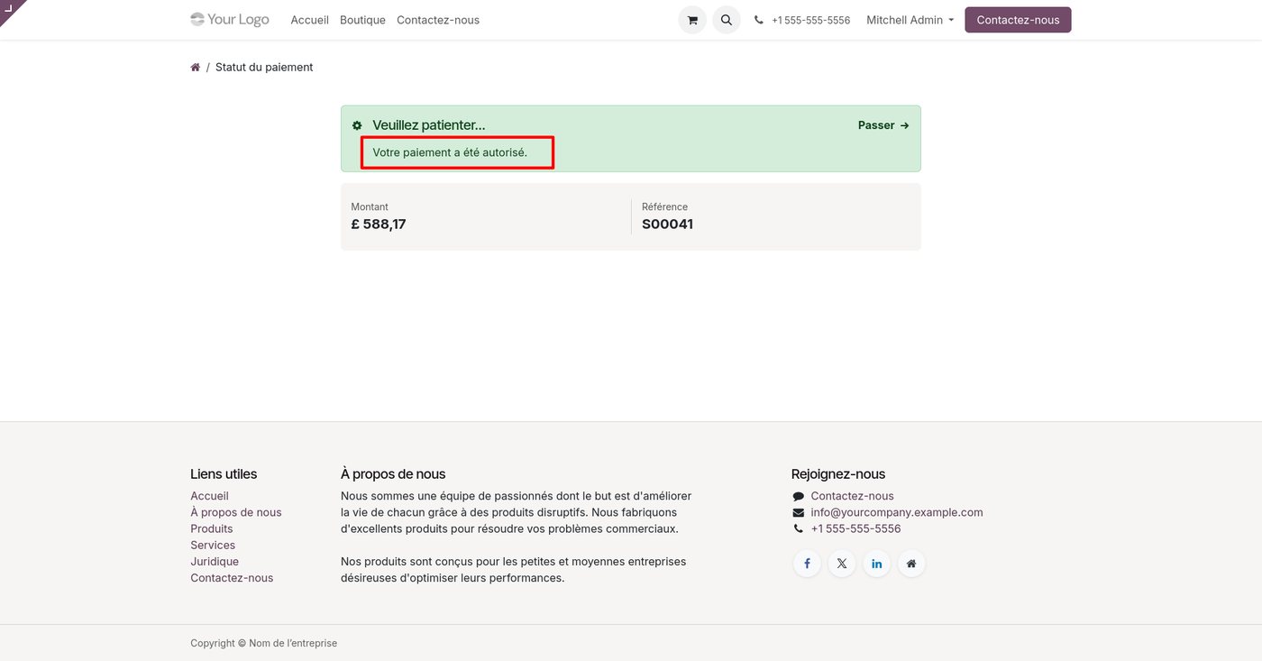 Paiement Viva Wallet autorisé dans Odoo, prêt pour la capture manuelle