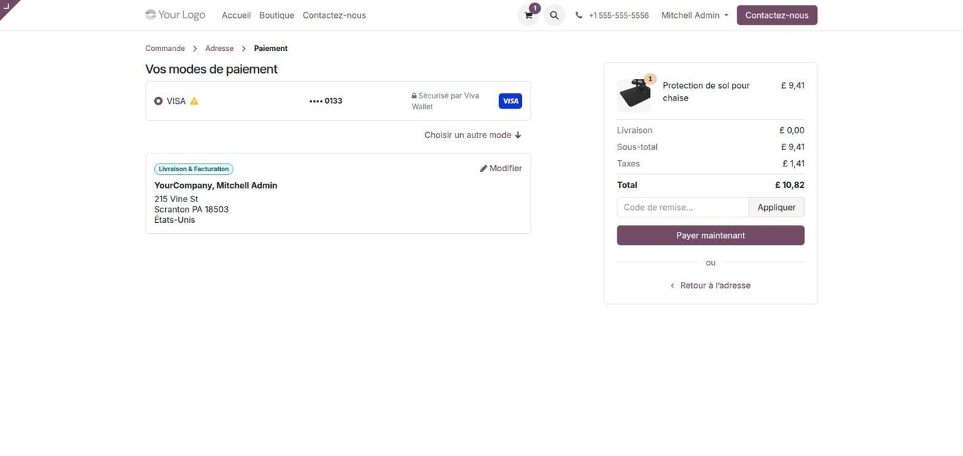 Paiement en un clic avec une carte Viva Wallet enregistrée dans Odoo