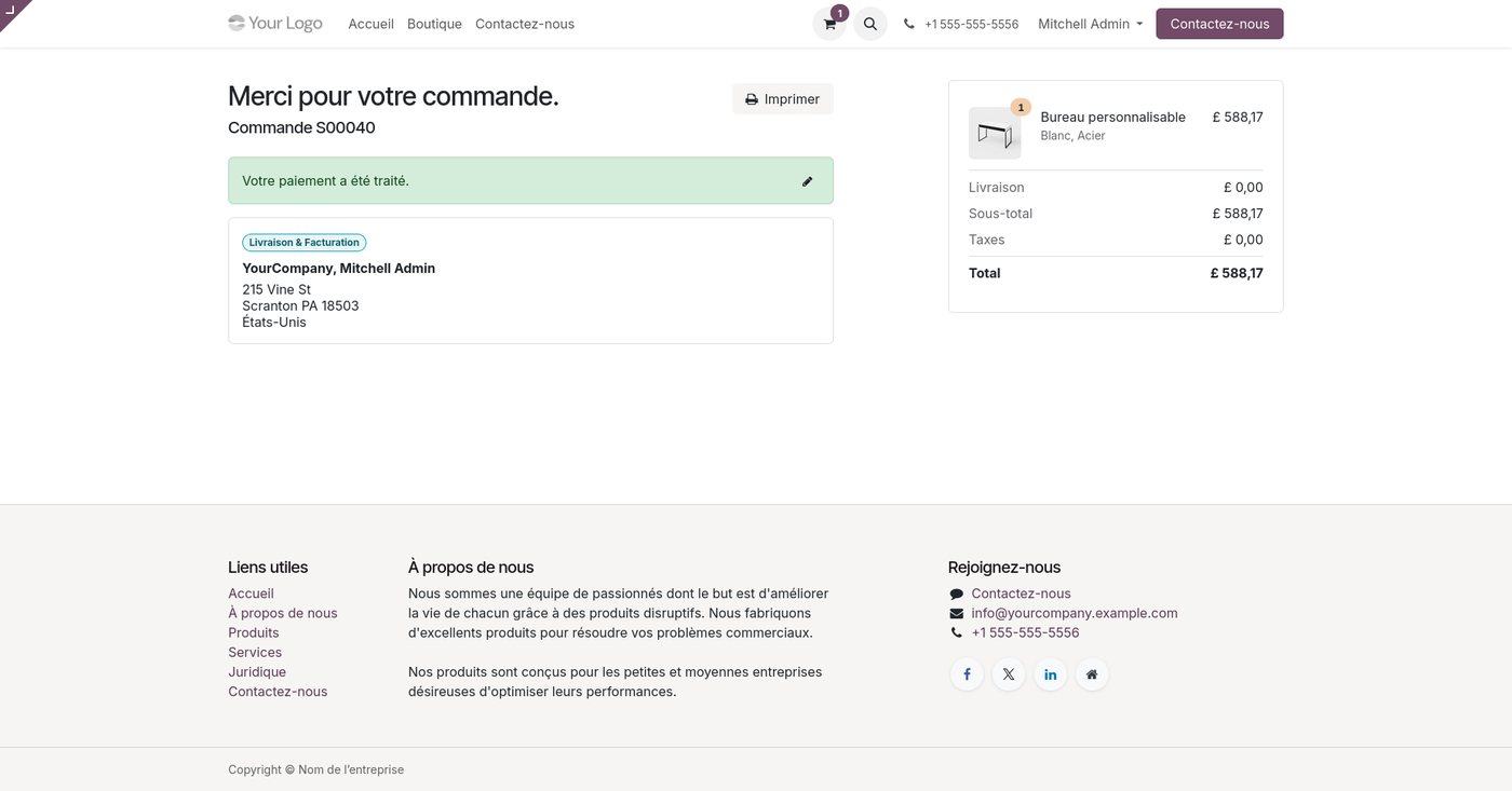 Commande Odoo confirmée après un paiement Viva Wallet