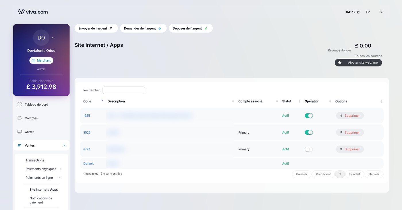 Source de paiement Viva Wallet créée automatiquement depuis Odoo
