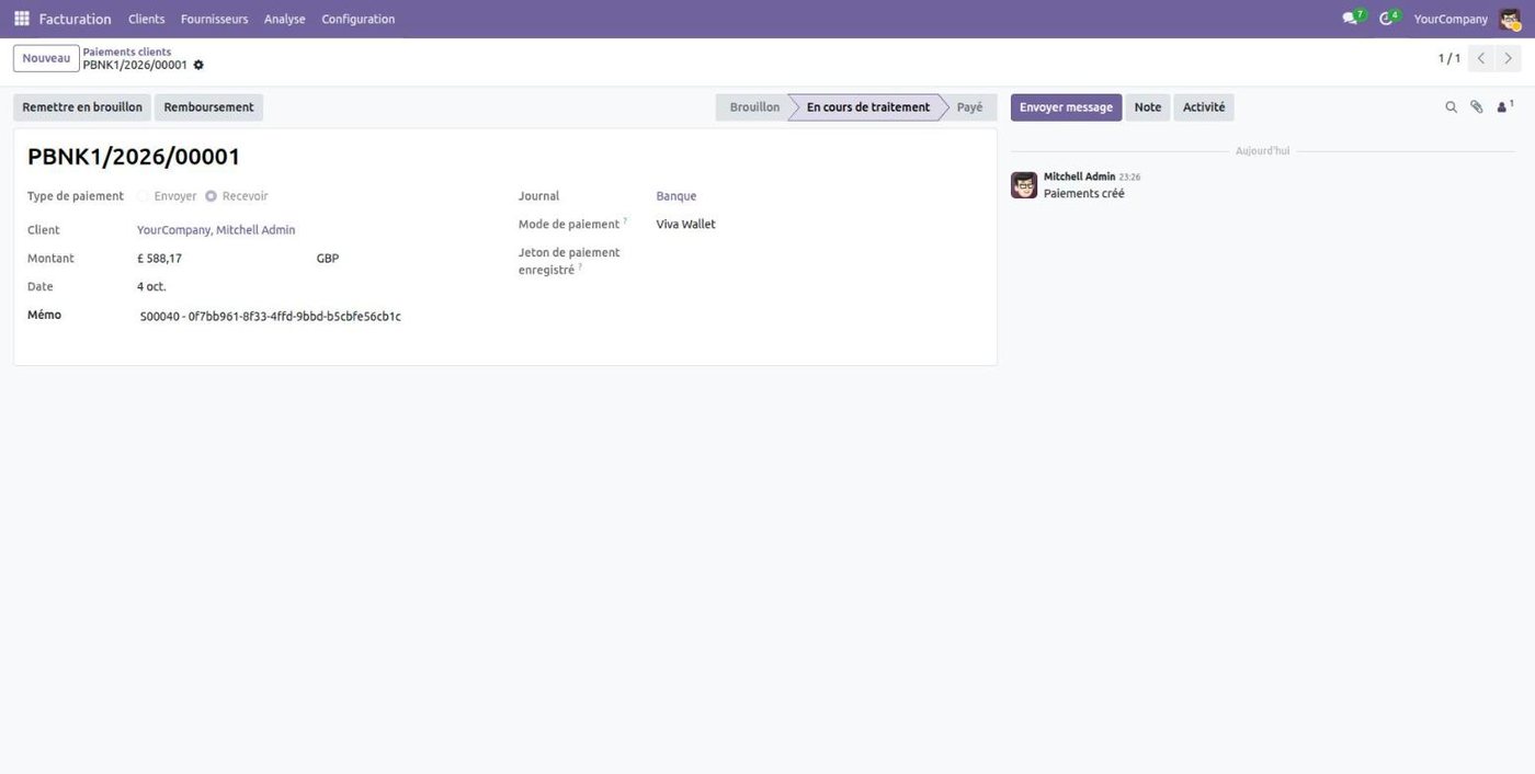Bouton Rembourser sur un paiement Viva Wallet dans Odoo