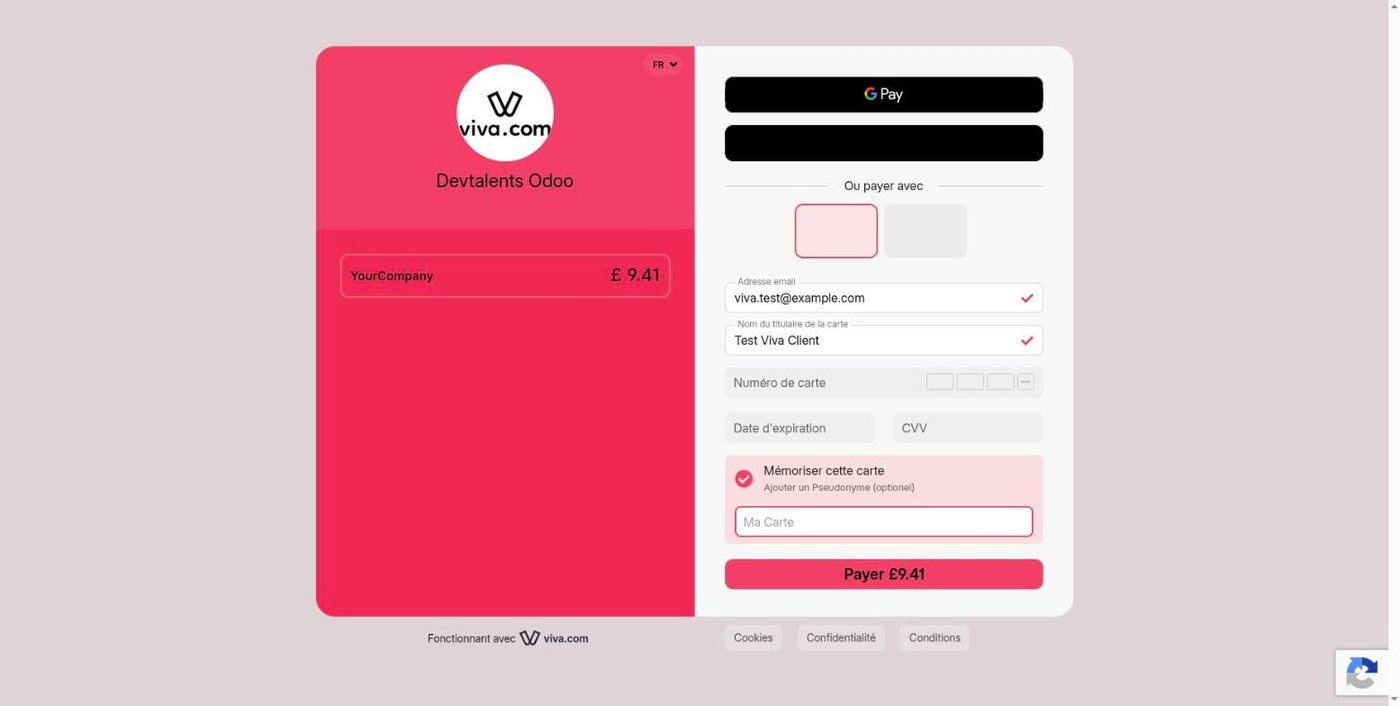Page de paiement Viva Wallet Smart Checkout ouverte depuis Odoo